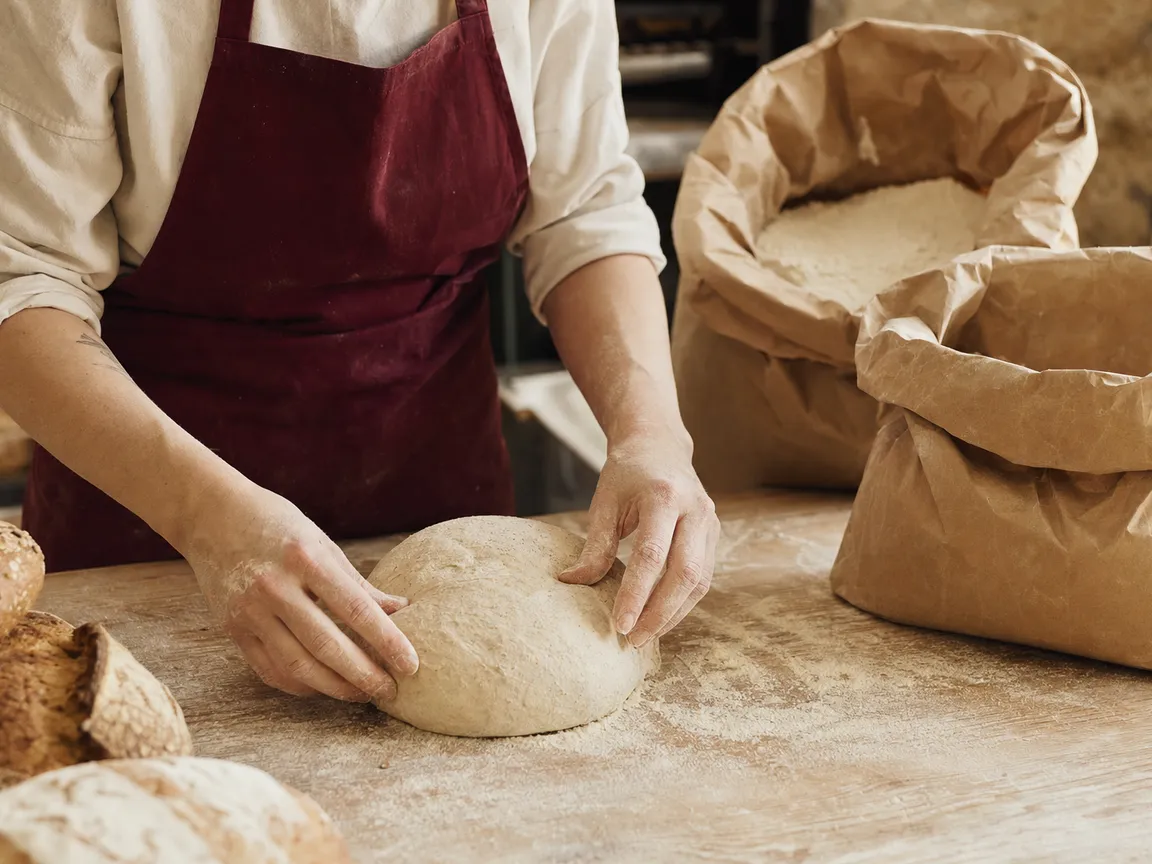 Les mains du boulanger façonnent la pâte sur le plan fariné